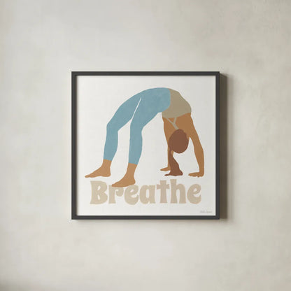 Yoga Sesh II v2 by Beth Grove. Shown in a sleek black glass frame for a contemporary gallery look. Available as an archival giclee rolled canvas, fine art paper, or poster print. SKU 86994a.