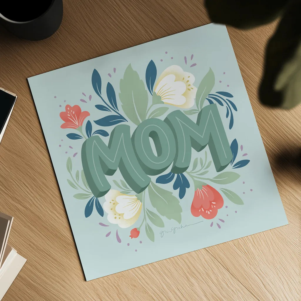 Mom by Gia Graham. Shown as a detailed flat fine art print, highlighting archival giclee quality. Available as an archival giclee rolled canvas, fine art paper, or poster print. SKU 67312a.