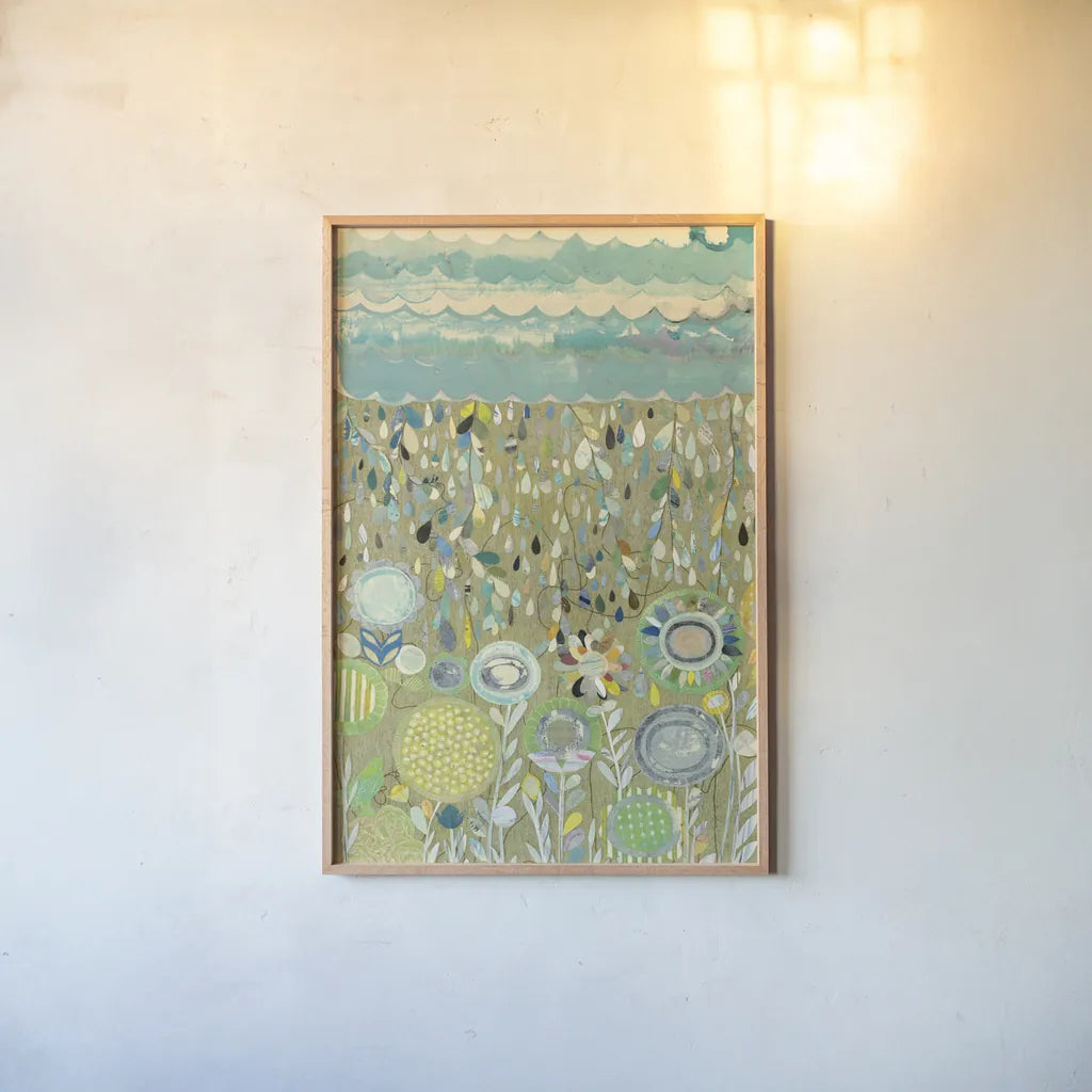 After the Rain by Candra Boggs. shown as a paper print in a natural frame. Available as a archival giclee rolled canvas, fine art paper, or poster print. SKU 22718h.