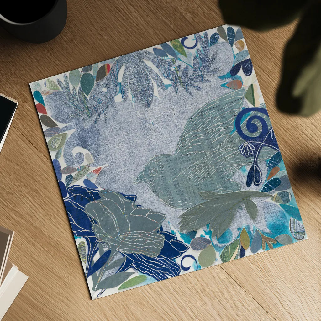 Bird in the Garden by Candra Boggs. Shown as a detailed flat fine art print, highlighting archival giclee quality. Available as an archival giclee rolled canvas, fine art paper, or poster print. SKU 19588a.