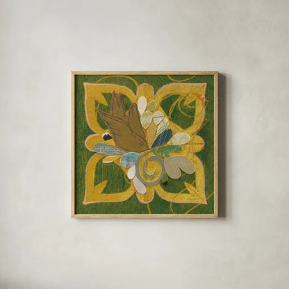 Birds in Spring I by Candra Boggs. Shown in a natural wood glass frame for a timeless modern aesthetic. Available as an archival giclee rolled canvas, fine art paper, or poster print. SKU 20438a.