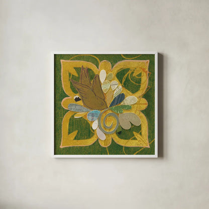 Birds in Spring I by Candra Boggs. Shown in a crisp white glass frame for a clean and minimalist style. Available as an archival giclee rolled canvas, fine art paper, or poster print. SKU 20438a.