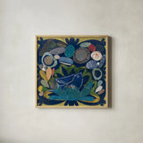 Birds in Spring IV by Candra Boggs. Shown in a natural wood glass frame for a timeless modern aesthetic. Available as an archival giclee rolled canvas, fine art paper, or poster print. SKU 20427a.