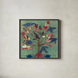 Birds in a Tree by Candra Boggs. Shown in a sleek black glass frame for a contemporary gallery look. Available as an archival giclee rolled canvas, fine art paper, or poster print. SKU 19583a.