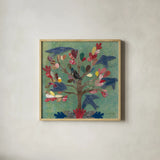 Birds in a Tree by Candra Boggs. Shown in a natural wood glass frame for a timeless modern aesthetic. Available as an archival giclee rolled canvas, fine art paper, or poster print. SKU 19583a.
