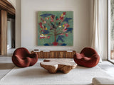 Birds in a Tree by Candra Boggs. Shown as extra-large giant wall art in a modern living room. Available as an archival giclee rolled canvas, fine art paper, or poster print. SKU 19583a.