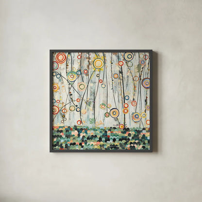 Blooming Meadow by Candra Boggs. Shown in a sleek black glass frame for a contemporary gallery look. Available as an archival giclee rolled canvas, fine art paper, or poster print. SKU 7761a.
