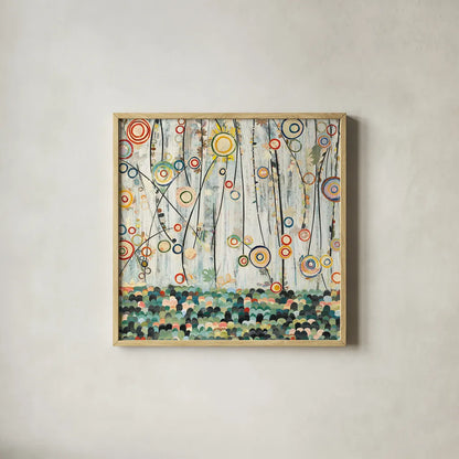 Blooming Meadow by Candra Boggs. Shown in a natural wood glass frame for a timeless modern aesthetic. Available as an archival giclee rolled canvas, fine art paper, or poster print. SKU 7761a.