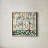 Blooming Meadow by Candra Boggs. Shown in a crisp white glass frame for a clean and minimalist style. Available as an archival giclee rolled canvas, fine art paper, or poster print. SKU 7761a.