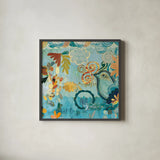 Converse Bird Square II by Candra Boggs. Shown in a sleek black glass frame for a contemporary gallery look. Available as an archival giclee rolled canvas, fine art paper, or poster print. SKU 32143a.