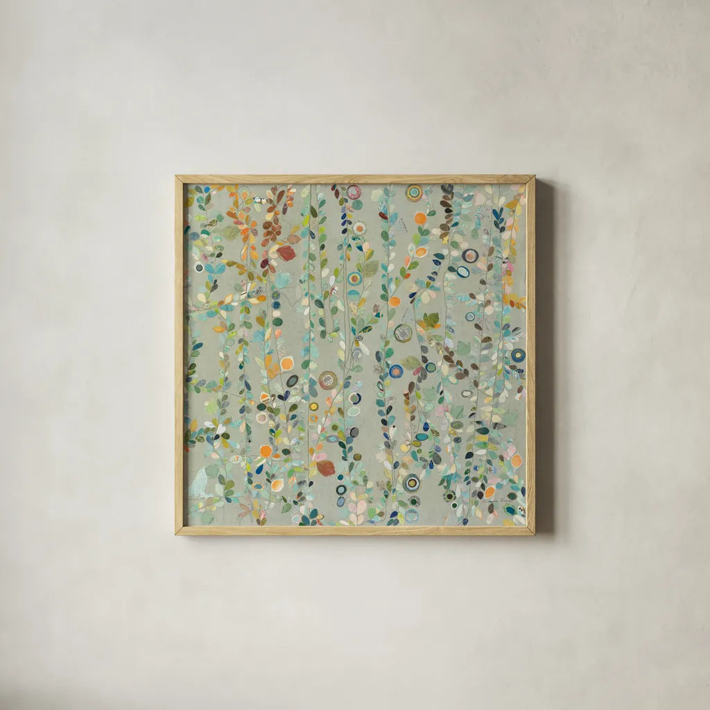 Hazel Brook by Candra Boggs. Shown in a natural wood glass frame for a timeless modern aesthetic. Available as an archival giclee rolled canvas, fine art paper, or poster print. SKU 16410a.