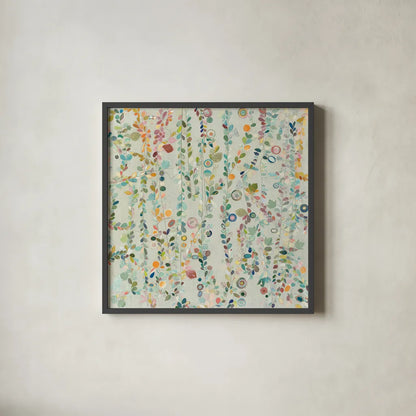 Hazel Brook Spring by Candra Boggs. Shown in a sleek black glass frame for a contemporary gallery look. Available as an archival giclee rolled canvas, fine art paper, or poster print. SKU 50293a.