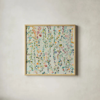 Hazel Brook Spring by Candra Boggs. Shown in a natural wood glass frame for a timeless modern aesthetic. Available as an archival giclee rolled canvas, fine art paper, or poster print. SKU 50293a.