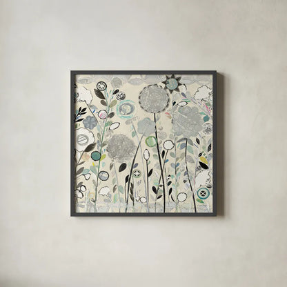 Interlocking Shadows Sq by Candra Boggs. Shown in a sleek black glass frame for a contemporary gallery look. Available as an archival giclee rolled canvas, fine art paper, or poster print. SKU 33076a.