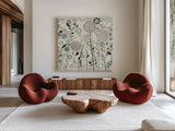 Interlocking Shadows Sq by Candra Boggs. Shown as extra-large giant wall art in a modern living room. Available as an archival giclee rolled canvas, fine art paper, or poster print. SKU 33076a.
