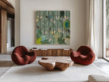 Natural Garden I by Candra Boggs. Shown as extra-large giant wall art in a modern living room. Available as an archival giclee rolled canvas, fine art paper, or poster print. SKU 22631a.