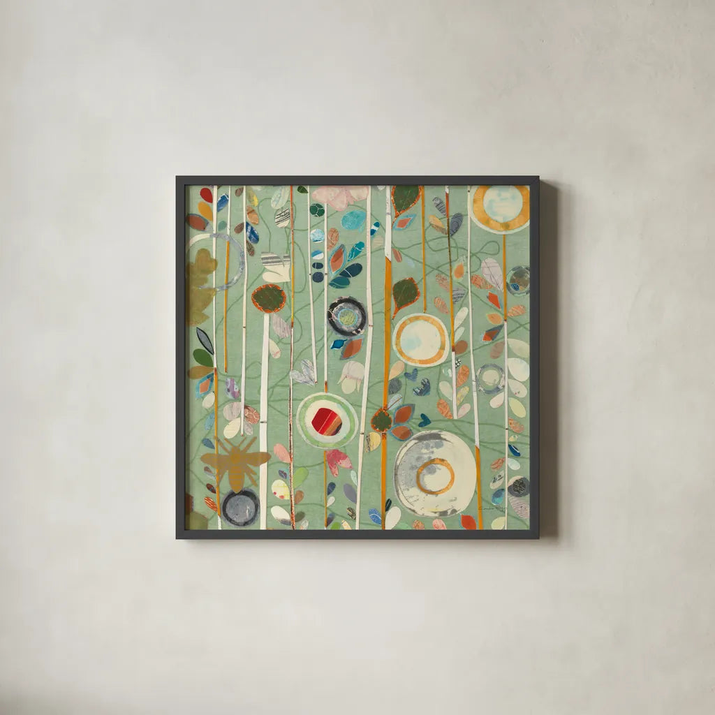 Natural Garden II by Candra Boggs. Shown in a sleek black glass frame for a contemporary gallery look. Available as an archival giclee rolled canvas, fine art paper, or poster print. SKU 14014a.