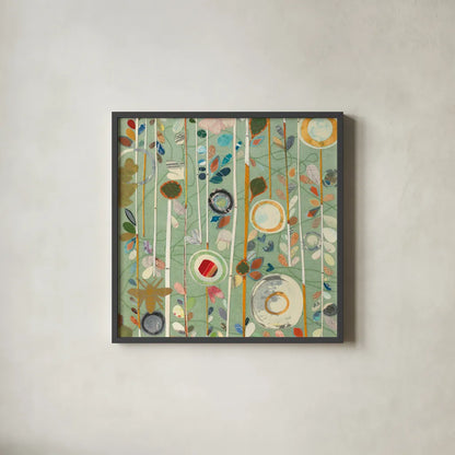 Natural Garden II by Candra Boggs. Shown in a sleek black glass frame for a contemporary gallery look. Available as an archival giclee rolled canvas, fine art paper, or poster print. SKU 14014a.