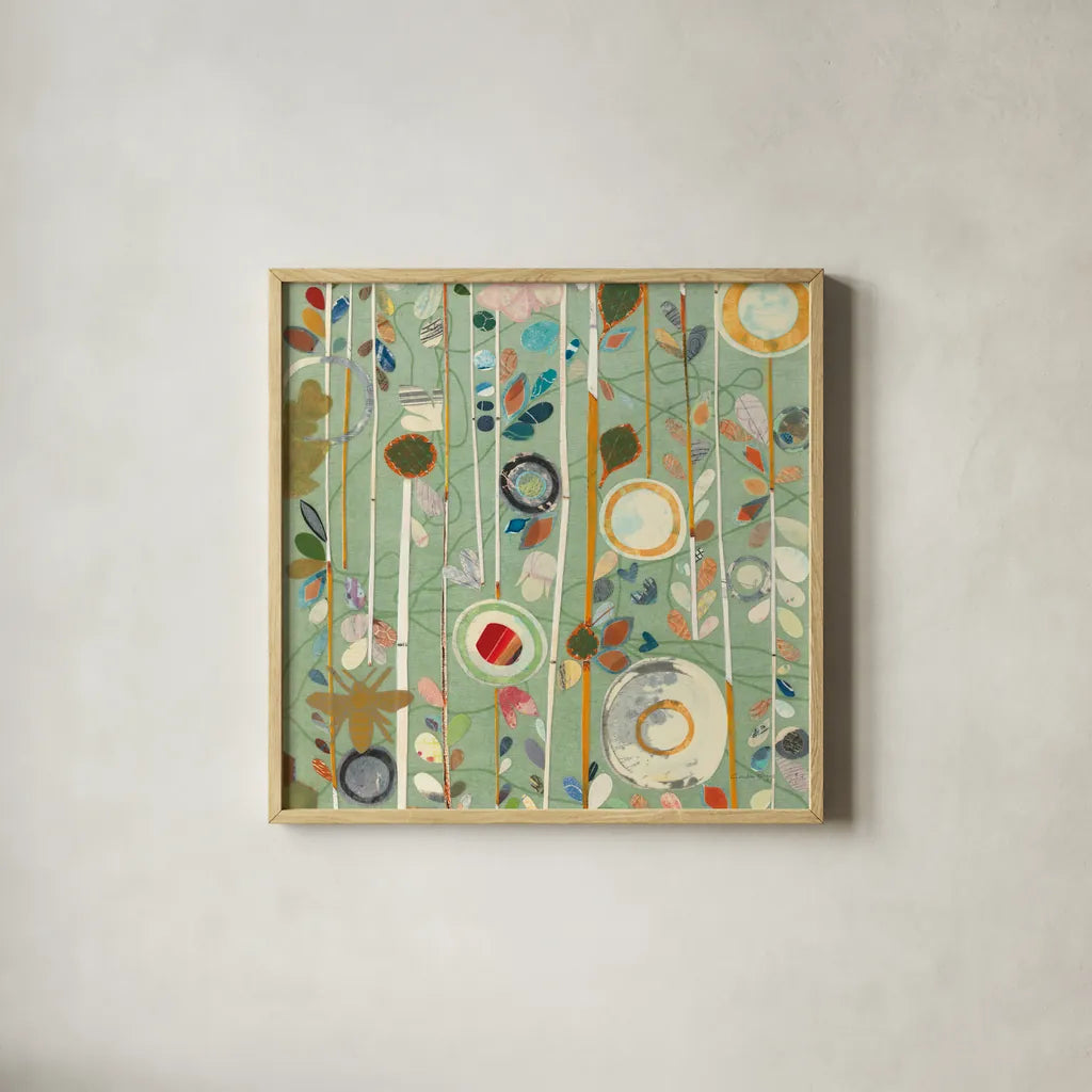 Natural Garden II by Candra Boggs. Shown in a natural wood glass frame for a timeless modern aesthetic. Available as an archival giclee rolled canvas, fine art paper, or poster print. SKU 14014a.