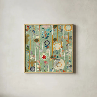 Natural Garden II by Candra Boggs. Shown in a natural wood glass frame for a timeless modern aesthetic. Available as an archival giclee rolled canvas, fine art paper, or poster print. SKU 14014a.