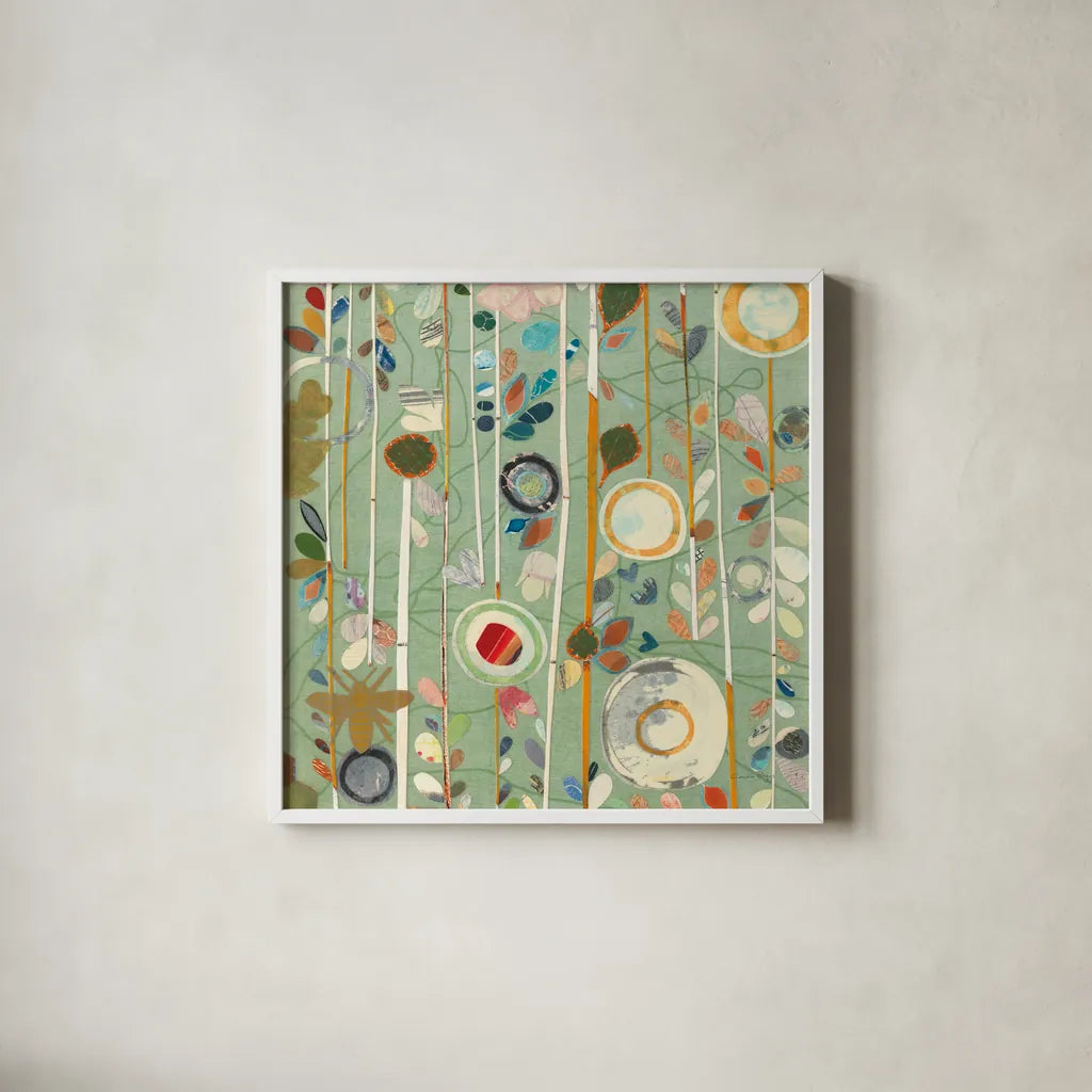 Natural Garden II by Candra Boggs. Shown in a crisp white glass frame for a clean and minimalist style. Available as an archival giclee rolled canvas, fine art paper, or poster print. SKU 14014a.