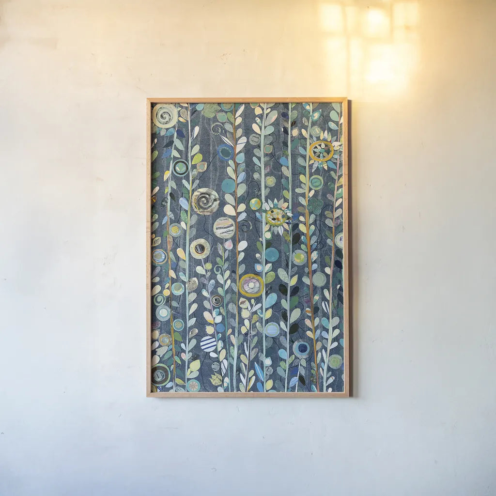 Navy Blue Sky by Candra Boggs. shown as a paper print in a natural frame. Available as a archival giclee rolled canvas, fine art paper, or poster print. SKU 22721h.