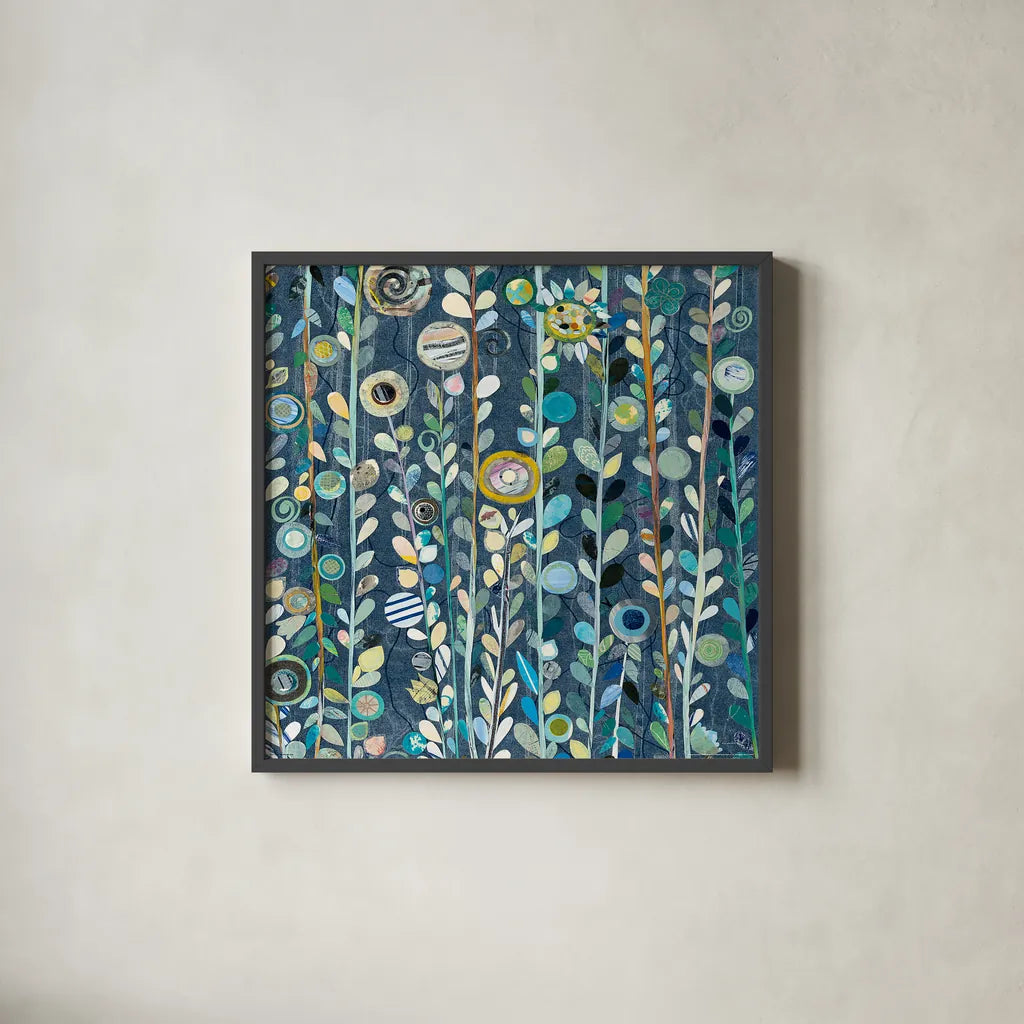 Navy Blue Sky Crop by Candra Boggs. Shown in a sleek black glass frame for a contemporary gallery look. Available as an archival giclee rolled canvas, fine art paper, or poster print. SKU 22721a.