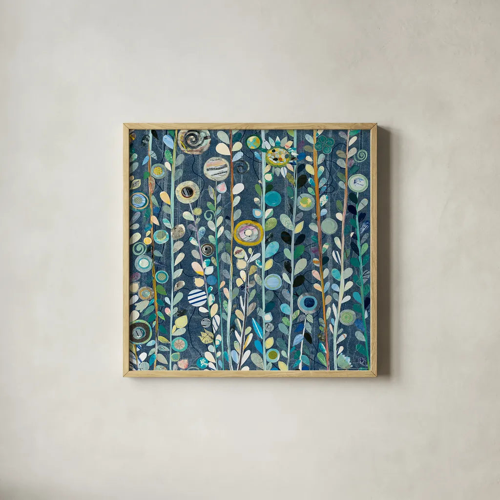 Navy Blue Sky Crop by Candra Boggs. Shown in a natural wood glass frame for a timeless modern aesthetic. Available as an archival giclee rolled canvas, fine art paper, or poster print. SKU 22721a.