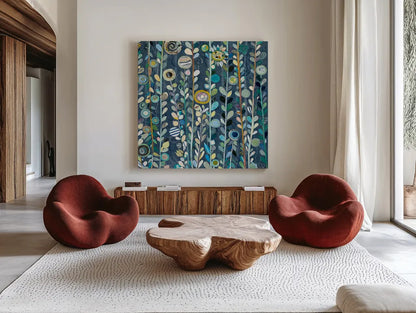 Navy Blue Sky Crop by Candra Boggs. Shown as extra-large giant wall art in a modern living room. Available as an archival giclee rolled canvas, fine art paper, or poster print. SKU 22721a.
