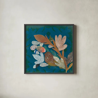 Nesting Birds II by Candra Boggs. Shown in a sleek black glass frame for a contemporary gallery look. Available as an archival giclee rolled canvas, fine art paper, or poster print. SKU 19587a.