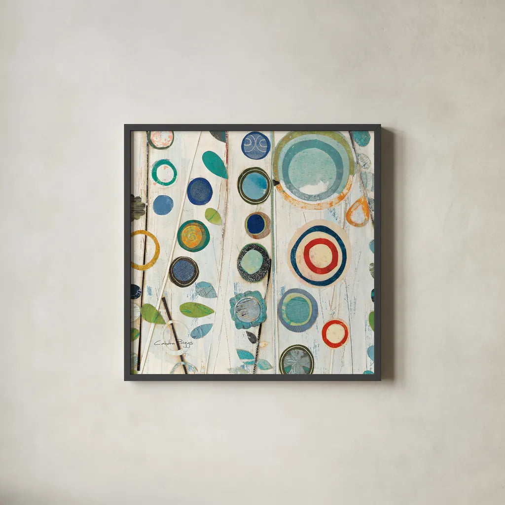 Ocean Garden I Square II by Candra Boggs. Shown in a sleek black glass frame for a contemporary gallery look. Available as an archival giclee rolled canvas, fine art paper, or poster print. SKU 32168a.