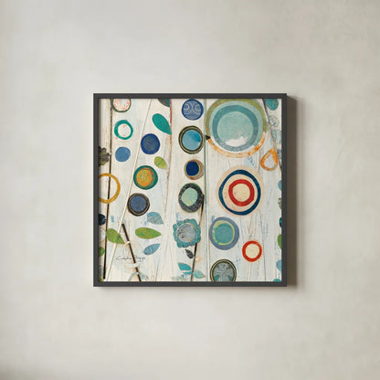 Ocean Garden I Square II by Candra Boggs. Shown in a sleek black glass frame for a contemporary gallery look. Available as an archival giclee rolled canvas, fine art paper, or poster print. SKU 32168a.