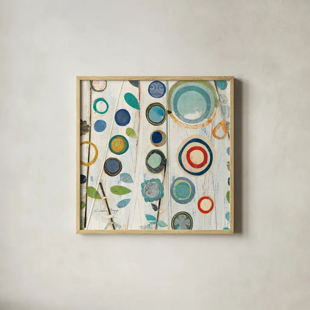 Ocean Garden I Square II by Candra Boggs. Shown in a natural wood glass frame for a timeless modern aesthetic. Available as an archival giclee rolled canvas, fine art paper, or poster print. SKU 32168a.