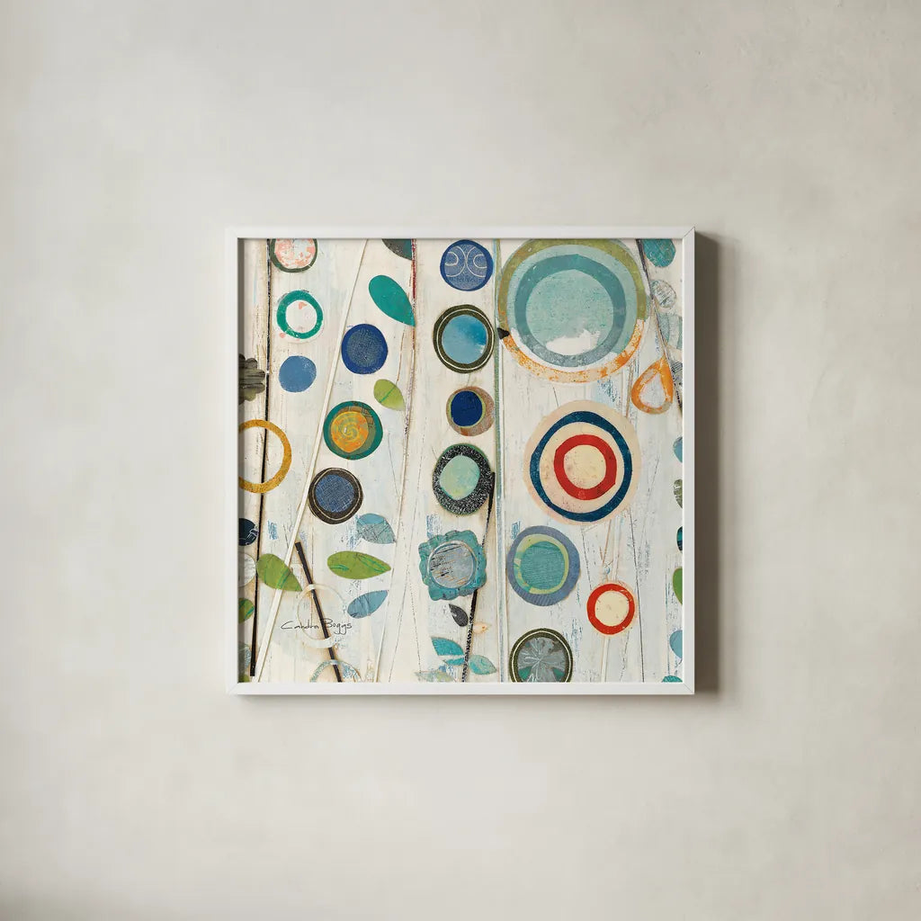 Ocean Garden I Square II by Candra Boggs. Shown in a crisp white glass frame for a clean and minimalist style. Available as an archival giclee rolled canvas, fine art paper, or poster print. SKU 32168a.