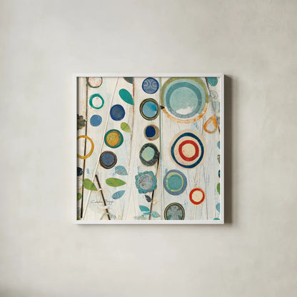 Ocean Garden I Square II by Candra Boggs. Shown in a crisp white glass frame for a clean and minimalist style. Available as an archival giclee rolled canvas, fine art paper, or poster print. SKU 32168a.