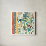 Raining Flowers II by Candra Boggs. Shown in a crisp white glass frame for a clean and minimalist style. Available as an archival giclee rolled canvas, fine art paper, or poster print. SKU 22632a.