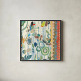 Raining Flowers IV by Candra Boggs. Shown in a sleek black glass frame for a contemporary gallery look. Available as an archival giclee rolled canvas, fine art paper, or poster print. SKU 22634a.