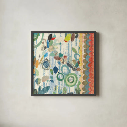 Raining Flowers IV by Candra Boggs. Shown in a sleek black glass frame for a contemporary gallery look. Available as an archival giclee rolled canvas, fine art paper, or poster print. SKU 22634a.