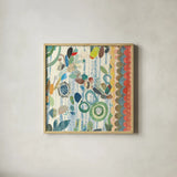 Raining Flowers IV by Candra Boggs. Shown in a natural wood glass frame for a timeless modern aesthetic. Available as an archival giclee rolled canvas, fine art paper, or poster print. SKU 22634a.