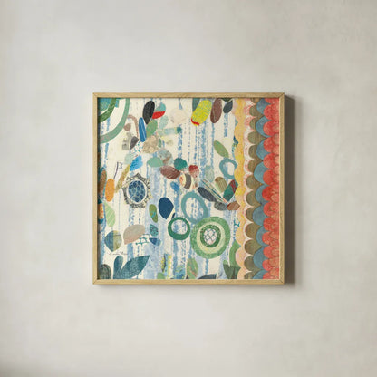 Raining Flowers IV by Candra Boggs. Shown in a natural wood glass frame for a timeless modern aesthetic. Available as an archival giclee rolled canvas, fine art paper, or poster print. SKU 22634a.