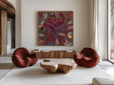 Rose II by Candra Boggs. Shown as extra-large giant wall art in a modern living room. Available as an archival giclee rolled canvas, fine art paper, or poster print. SKU 20435a.