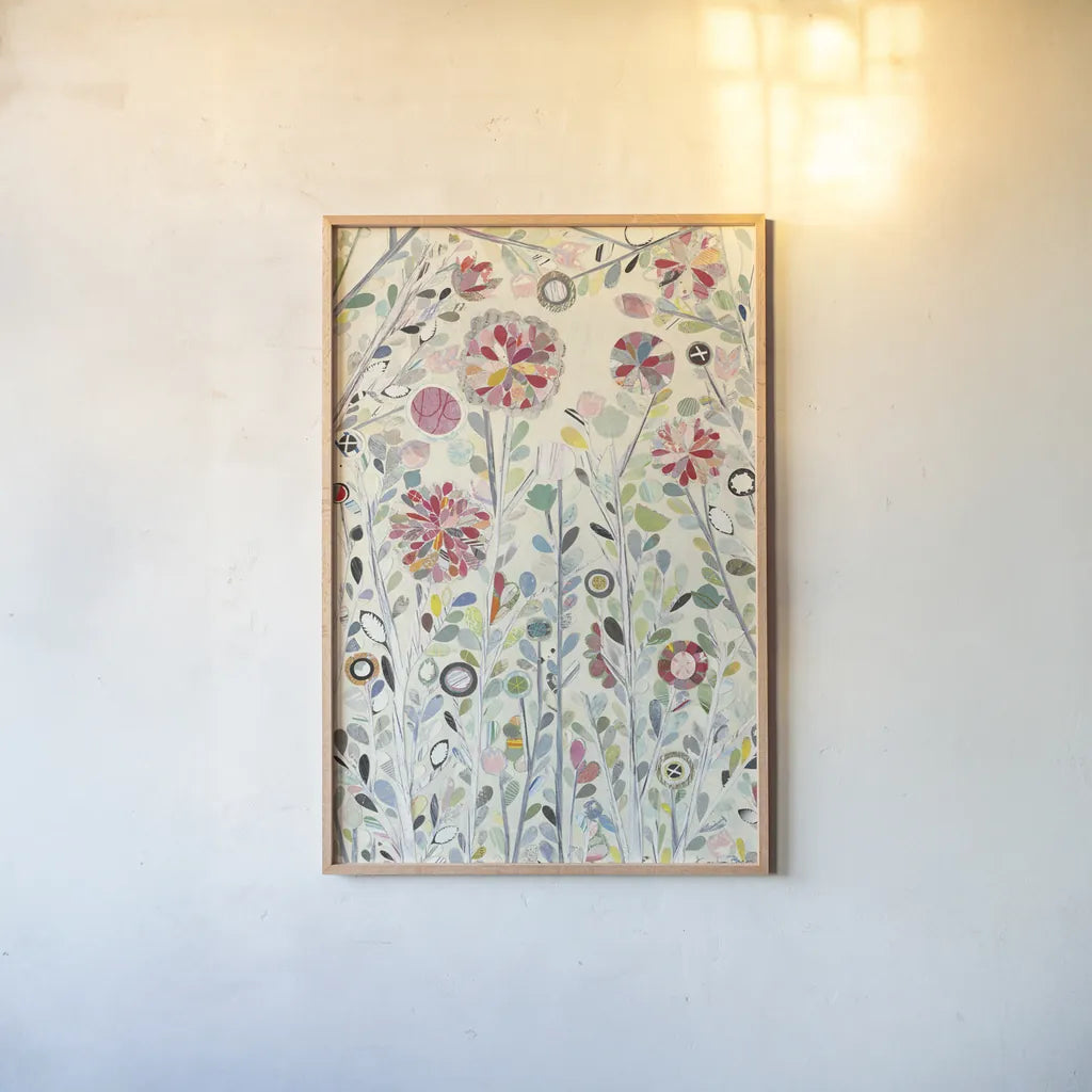 Spring Blossoms by Candra Boggs. shown as a paper print in a natural frame. Available as a archival giclee rolled canvas, fine art paper, or poster print. SKU 22710h.