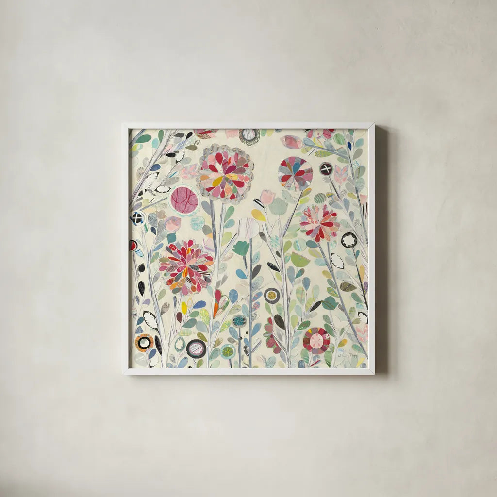 Spring Blossoms Crop by Candra Boggs. Shown in a crisp white glass frame for a clean and minimalist style. Available as an archival giclee rolled canvas, fine art paper, or poster print. SKU 22710a.