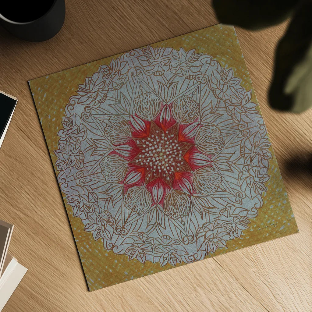 Starshine Mandala III by Candra Boggs. Shown as a detailed flat fine art print, highlighting archival giclee quality. Available as an archival giclee rolled canvas, fine art paper, or poster print. SKU 88492a.