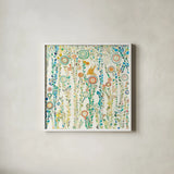 Under the Rain White by Candra Boggs. Shown in a crisp white glass frame for a clean and minimalist style. Available as an archival giclee rolled canvas, fine art paper, or poster print. SKU 89910a.