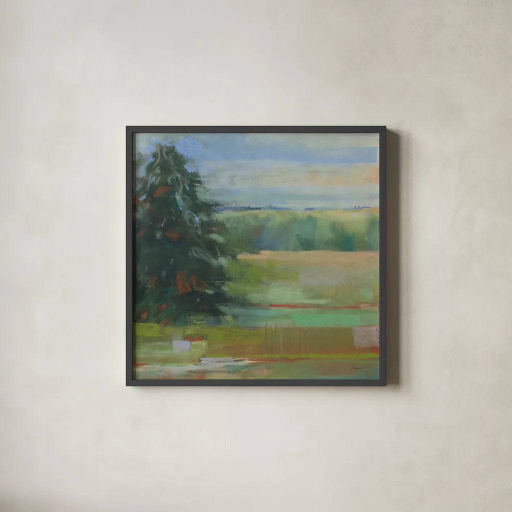 Abstract Field I by Carol Rowan. Shown in a sleek black glass frame for a contemporary gallery look. Available as an archival giclee rolled canvas, fine art paper, or poster print. SKU 21446a.