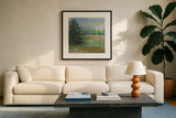 Abstract Field I by Carol Rowan. Displayed in a glass frame with matte in a clean modern living room. Available as an archival giclee rolled canvas, fine art paper, or poster print. SKU 21446a.
