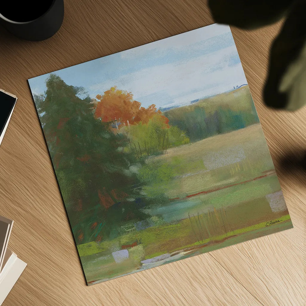 Abstract Field I Bright Blue Sky by Carol Rowan. Shown as a detailed flat fine art print, highlighting archival giclee quality. Available as an archival giclee rolled canvas, fine art paper, or poster print. SKU 42305a.