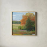 Abstract Field II  Bright Blue Sky by Carol Rowan. Shown in a natural wood glass frame for a timeless modern aesthetic. Available as an archival giclee rolled canvas, fine art paper, or poster print. SKU 42304a.