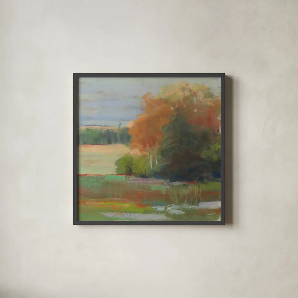 Abstract Field II by Carol Rowan. Shown in a sleek black glass frame for a contemporary gallery look. Available as an archival giclee rolled canvas, fine art paper, or poster print. SKU 21447a.